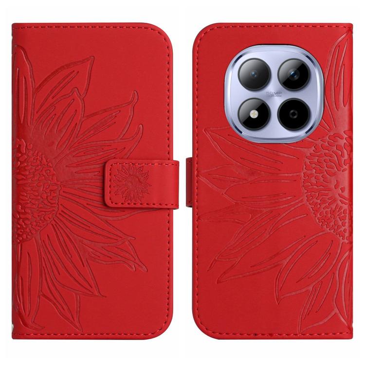 For Redmi Note 15 Pro+ 5G Global 163.3mm Skin Feel Sun Flower Embossed Flip Leather Phone Case with Lanyard