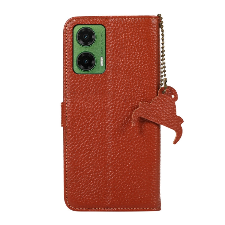 For Motorola Moto G35 Genuine Leather Litchi Texture RFID Leather Phone Case
