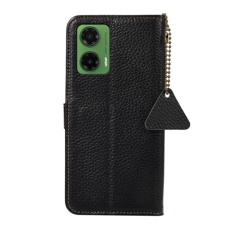 For Motorola Moto G35 Genuine Leather Litchi Texture RFID Leather Phone Case