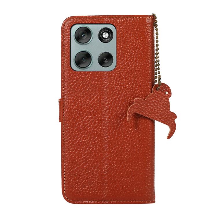 For Motorola Moto G56 5G Genuine Leather Litchi Texture RFID Leather Phone Case