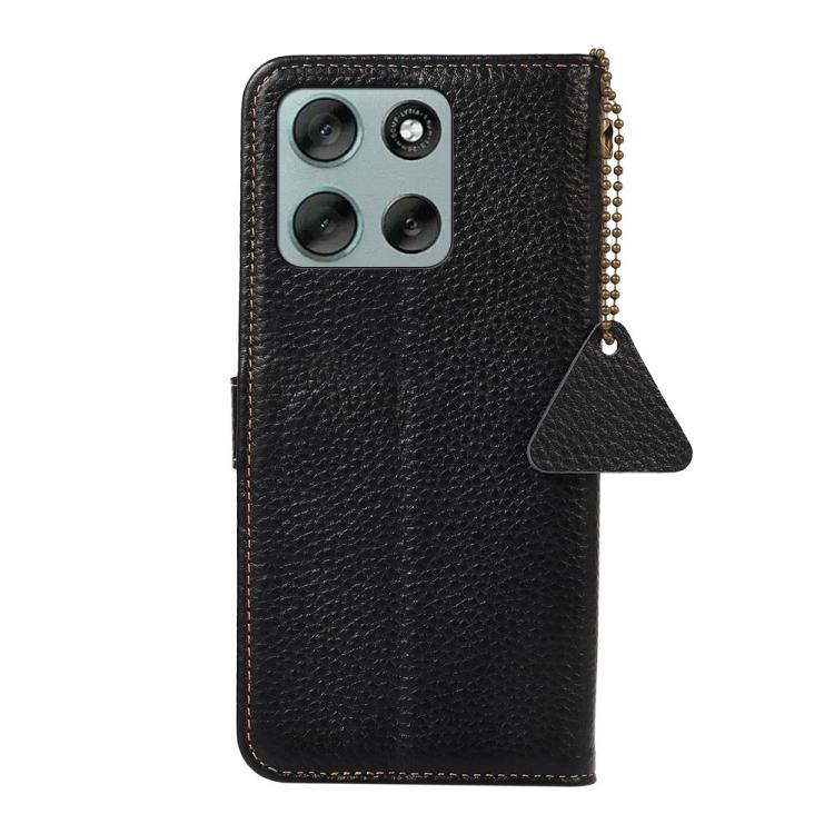 For Motorola Moto G56 5G Genuine Leather Litchi Texture RFID Leather Phone Case