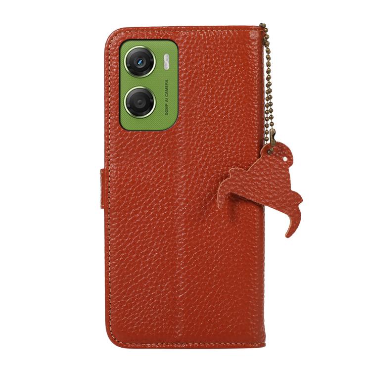 For Motorola Moto G06 4G Genuine Leather Litchi Texture RFID Leather Phone Case