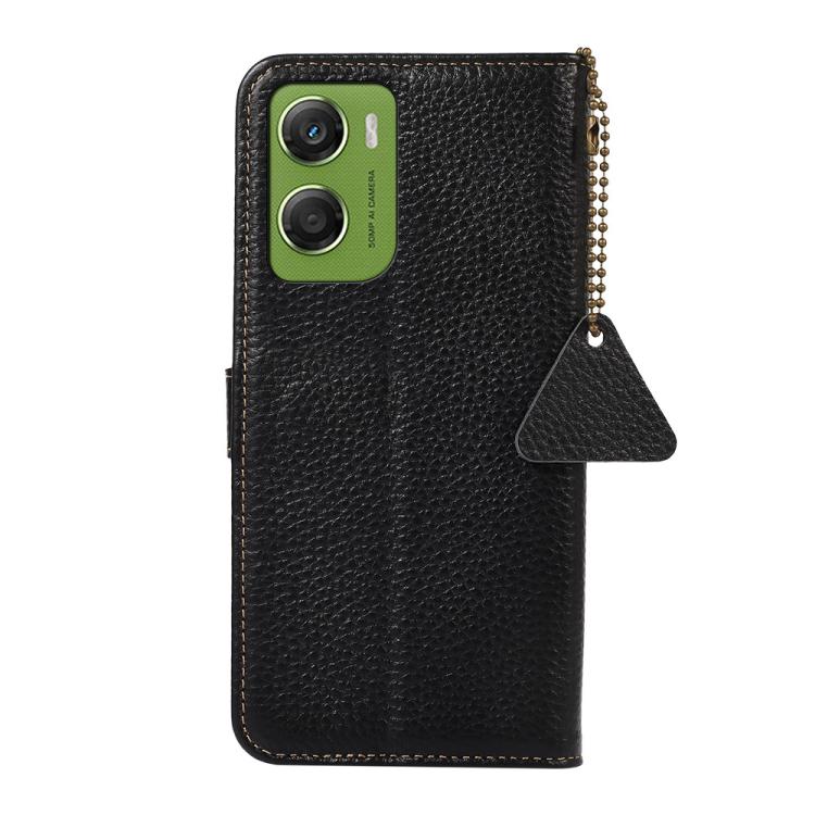 For Motorola Moto G06 4G Genuine Leather Litchi Texture RFID Leather Phone Case