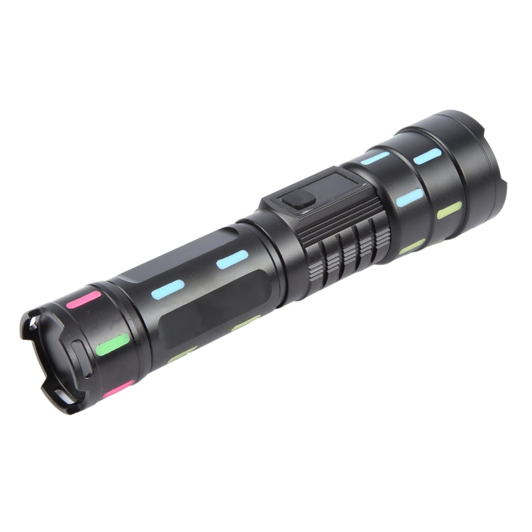 626 White Laser Wick Telescopic Zoom LED Flashlight with Fluorescent Strips - Black