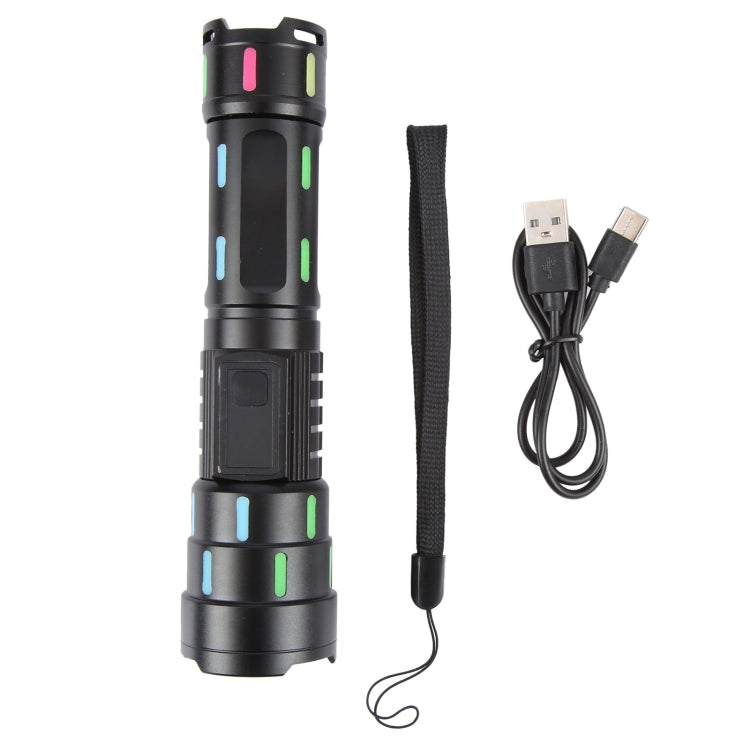 626 White Laser Wick Telescopic Zoom LED Flashlight with Fluorescent Strips - Black