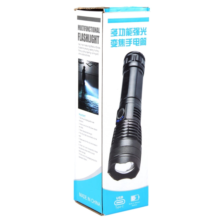 626 White Laser Wick Telescopic Zoom LED Flashlight with Fluorescent Strips - Black
