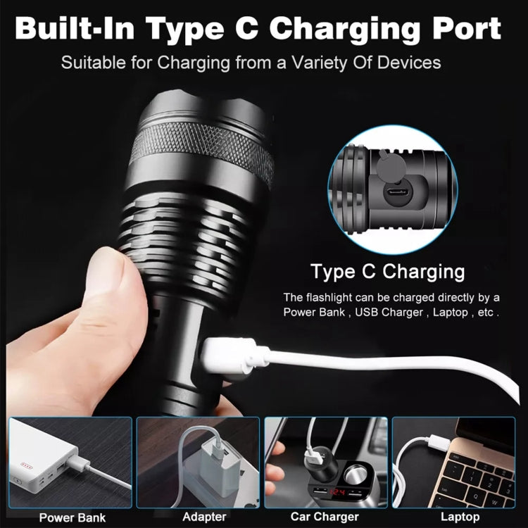 626 White Laser Wick Telescopic Zoom LED Flashlight with Fluorescent Strips - Black