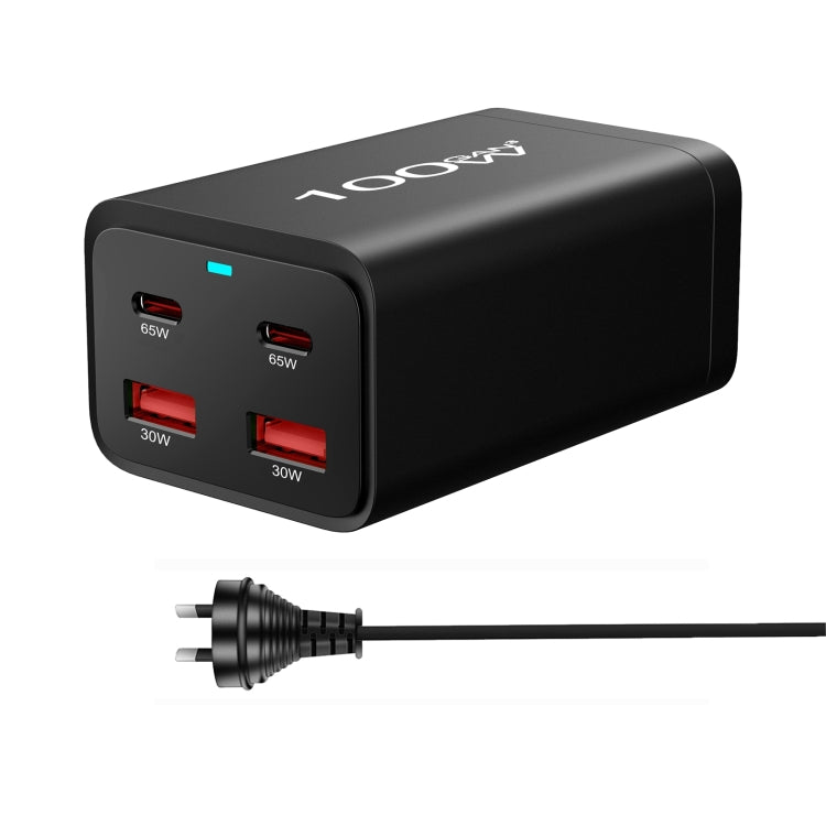 2A2C-100W GaN Pro 100W USB x 2, USB-C / Type-C x 2 Fast Charger, Plug Type:AU Plug - Black