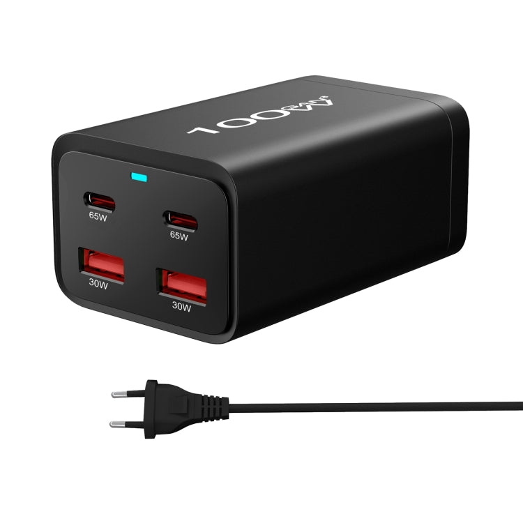 2A2C-100W GaN Pro 100W USB x 2, USB-C / Type-C x 2 Fast Charger, Plug Type:EU Plug - Black