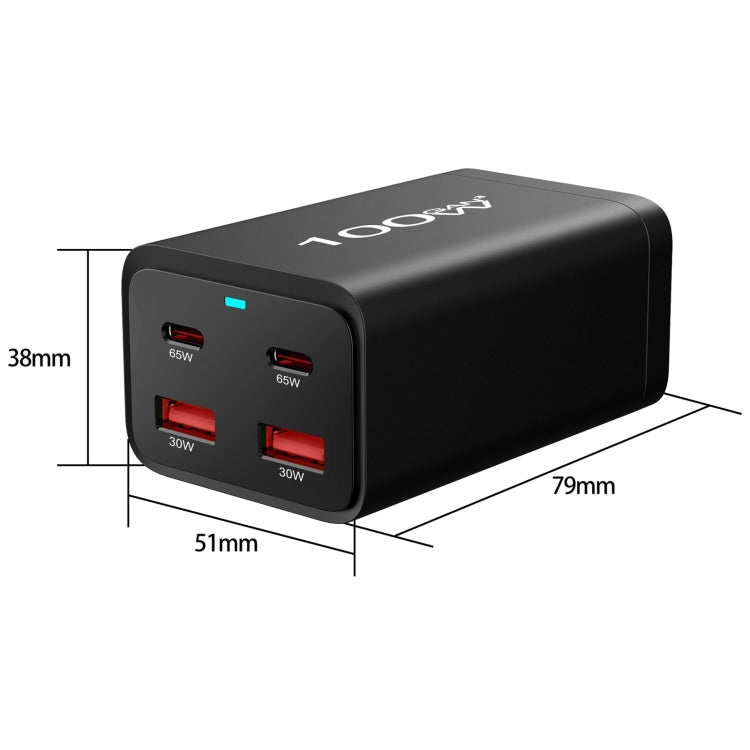 2A2C-100W GaN Pro 100W USB x 2, USB-C / Type-C x 2 Fast Charger, Plug Type:AU Plug - Black