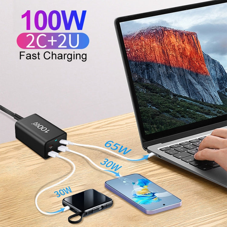2A2C-100W GaN Pro 100W USB x 2, USB-C / Type-C x 2 Fast Charger, Plug Type:AU Plug - Black