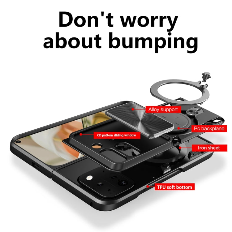 For Google Pixel 9 Pro Fold CD Texture Sliding Camshield Magnetic Holder Phone Case