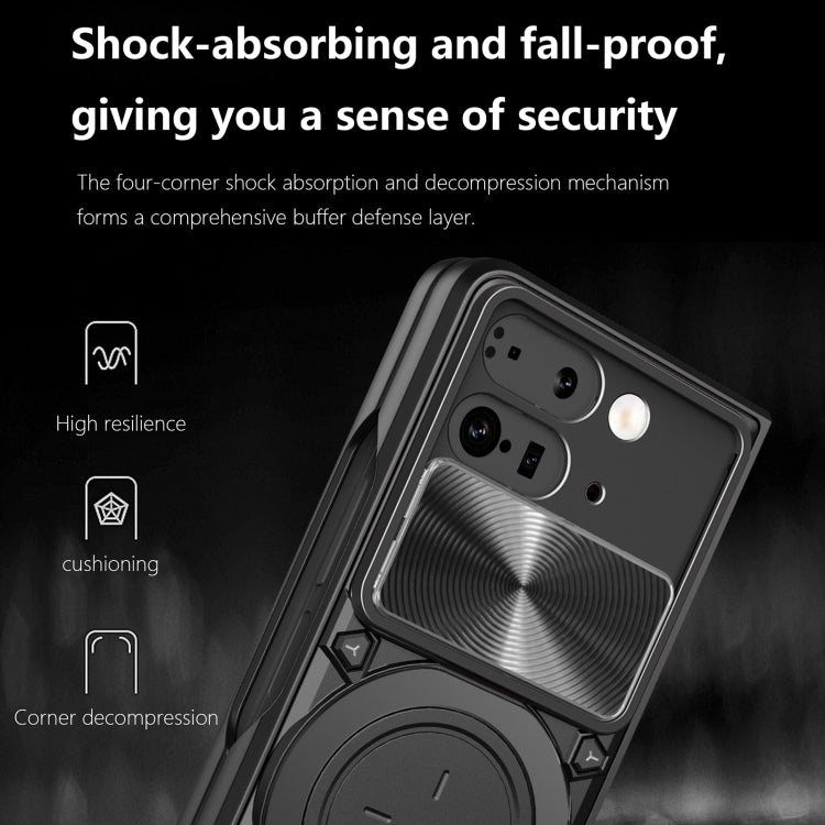 For Google Pixel 9 Pro Fold CD Texture Sliding Camshield Magnetic Holder Phone Case