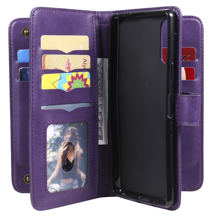 For Sony Xperia L4 Multifunctional Magnetic Copper Buckle Horizontal Flip Solid Color Leather Case with 10 Card Slots & Wallet & Holder & Photo Frame