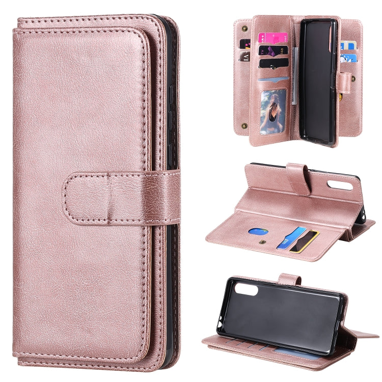 For Sony Xperia L4 Multifunctional Magnetic Copper Buckle Horizontal Flip Solid Color Leather Case with 10 Card Slots & Wallet & Holder & Photo Frame
