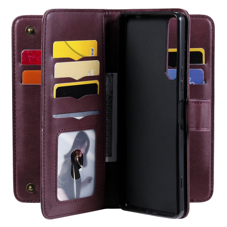 For Sony Xpeira 1 II Multifunctional Magnetic Copper Buckle Horizontal Flip Solid Color Leather Case with 10 Card Slots & Wallet & Holder & Photo Frame