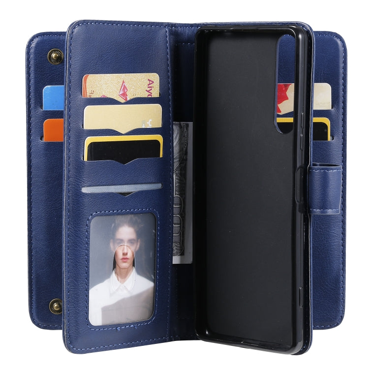 For Sony Xpeira 1 II Multifunctional Magnetic Copper Buckle Horizontal Flip Solid Color Leather Case with 10 Card Slots & Wallet & Holder & Photo Frame