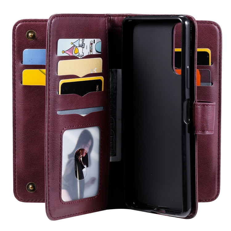 For Sony Xpeira 10 II Multifunctional Magnetic Copper Buckle Horizontal Flip Solid Color Leather Case with 10 Card Slots & Wallet & Holder & Photo Frame