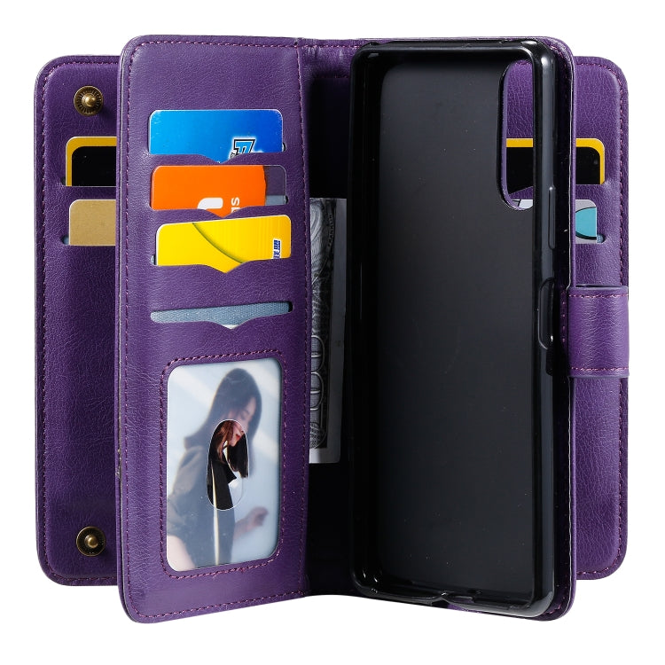 For Sony Xpeira 10 II Multifunctional Magnetic Copper Buckle Horizontal Flip Solid Color Leather Case with 10 Card Slots & Wallet & Holder & Photo Frame