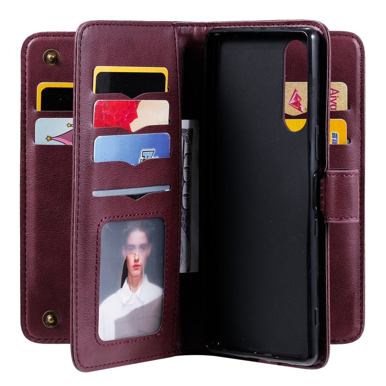 For Sony Xpeira 5 Multifunctional Magnetic Copper Buckle Horizontal Flip Solid Color Leather Case with 10 Card Slots & Wallet & Holder & Photo Frame