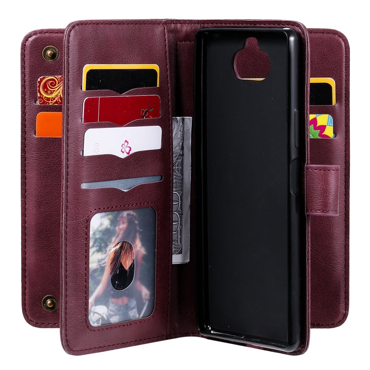 For Sony Xpeira 8 Multifunctional Magnetic Copper Buckle Horizontal Flip Solid Color Leather Case with 10 Card Slots & Wallet & Holder & Photo Frame