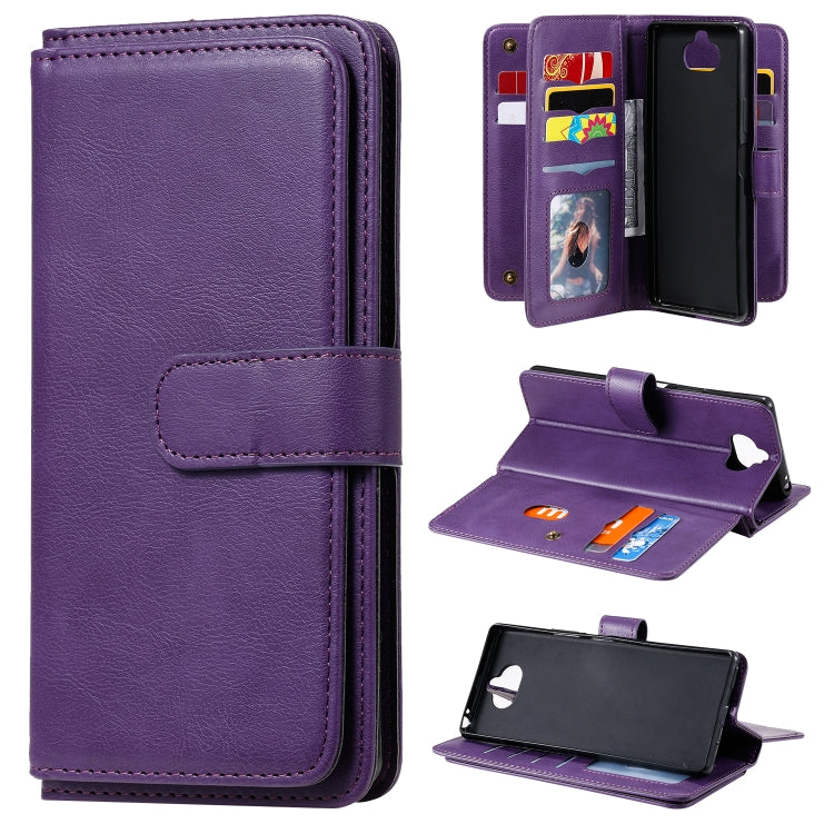 For Sony Xpeira 8 Multifunctional Magnetic Copper Buckle Horizontal Flip Solid Color Leather Case with 10 Card Slots & Wallet & Holder & Photo Frame