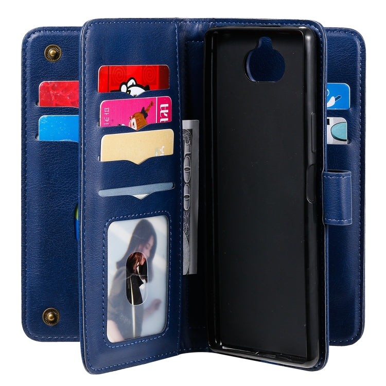 For Sony Xpeira 8 Multifunctional Magnetic Copper Buckle Horizontal Flip Solid Color Leather Case with 10 Card Slots & Wallet & Holder & Photo Frame