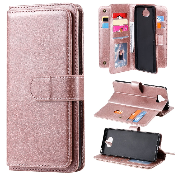 For Sony Xpeira 8 Multifunctional Magnetic Copper Buckle Horizontal Flip Solid Color Leather Case with 10 Card Slots & Wallet & Holder & Photo Frame