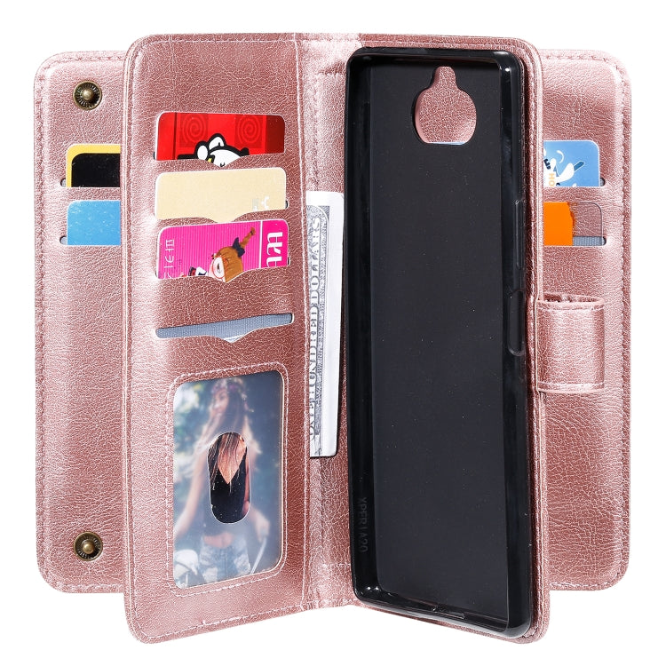 For Sony Xpeira 8 Multifunctional Magnetic Copper Buckle Horizontal Flip Solid Color Leather Case with 10 Card Slots & Wallet & Holder & Photo Frame