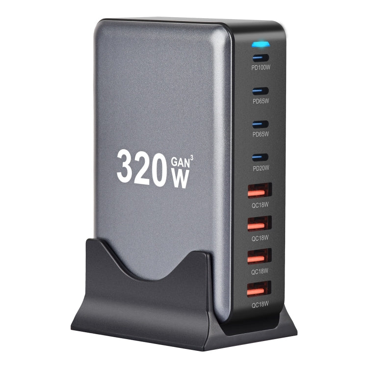 YMX-320W GaN 320W USB x 4, USB-C / Type-C x 4 Fast Charger, Plug Type:US Plug - Grey