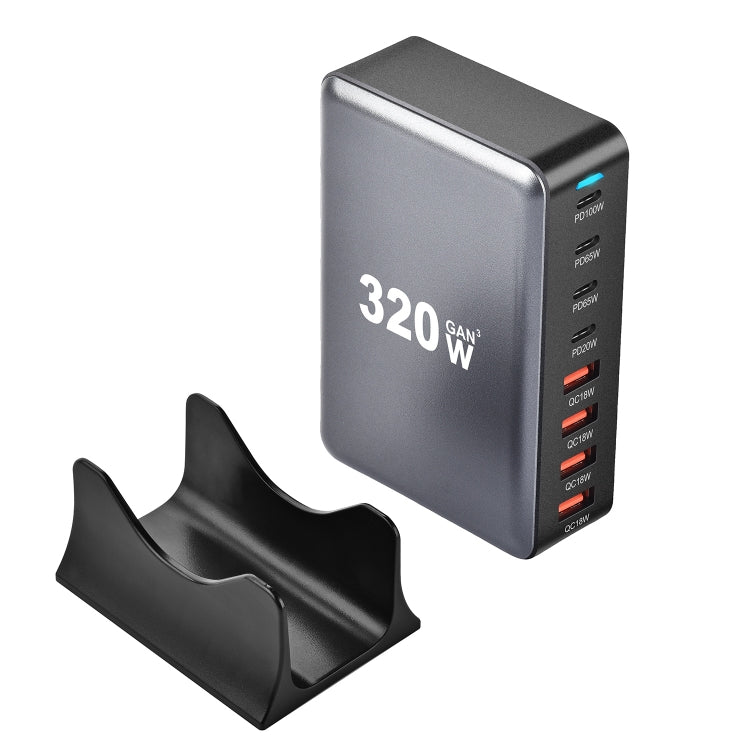 YMX-320W GaN 320W USB x 4, USB-C / Type-C x 4 Fast Charger, Plug Type:US Plug - Grey