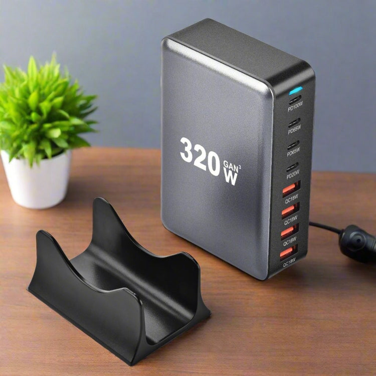 YMX-320W GaN 320W USB x 4, USB-C / Type-C x 4 Fast Charger, Plug Type:US Plug - Grey