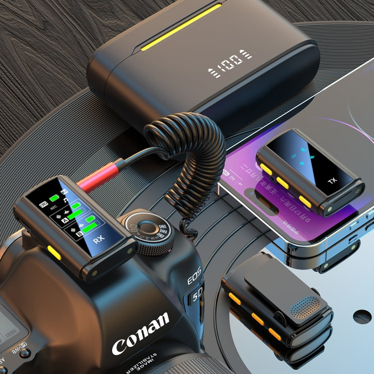 J28 1 TX + 2 RX Lavalier Smart Noise Reduction Wireless Microphone with Charging Compartment