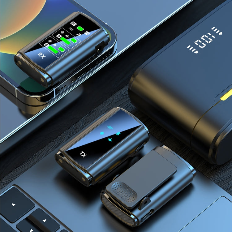 J28 1 TX + 2 RX Lavalier Smart Noise Reduction Wireless Microphone with Charging Compartment