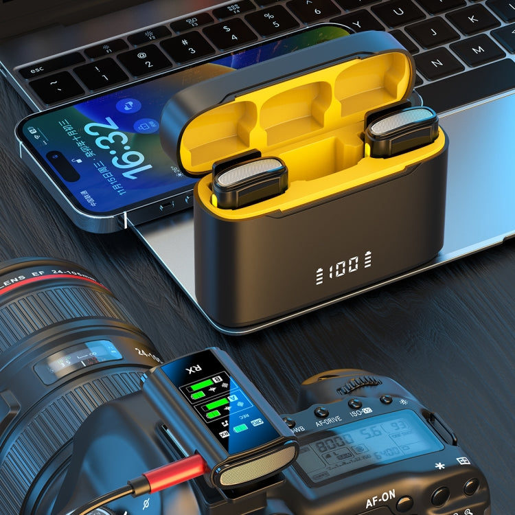 J28 1 TX + 2 RX Lavalier Smart Noise Reduction Wireless Microphone with Charging Compartment