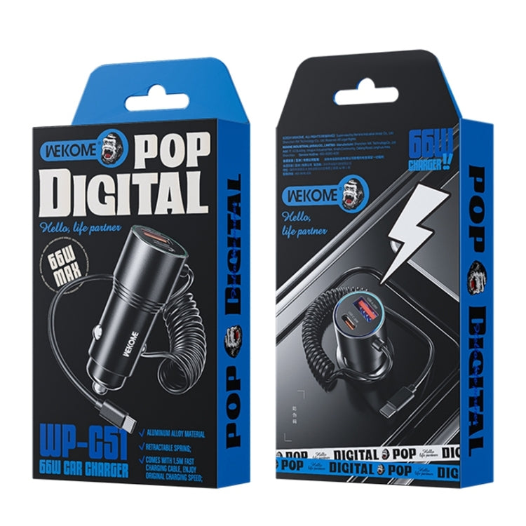 WEKOME WP-C51 Pop Digital Series 66W USB, USB-C / Type-C Car Charger with Charging Cable - Black