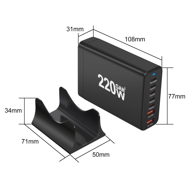 5C2A-220W GaN 220W USB x 2, USB-C / Type-C x 5 Fast Charger, Plug Type:US Plug