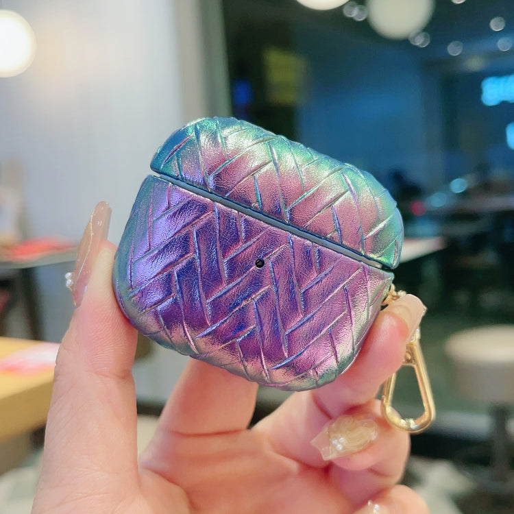 For AirPods 3 Colorful Weaving Texture Earbuds Box PC Case with Hook