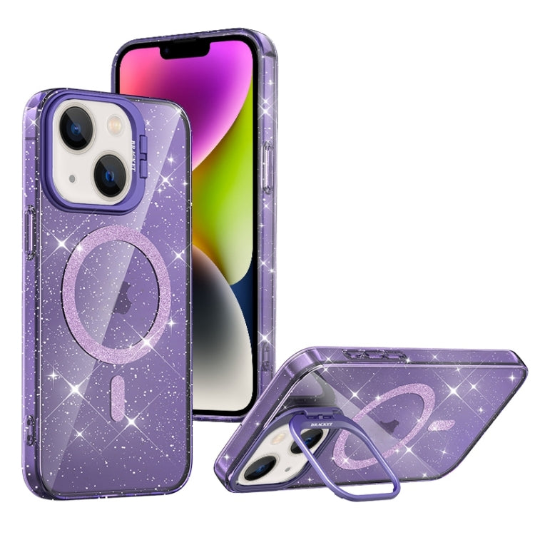 For iPhone 14 Shiny Shield MagSafe Lens Holder Phone Case