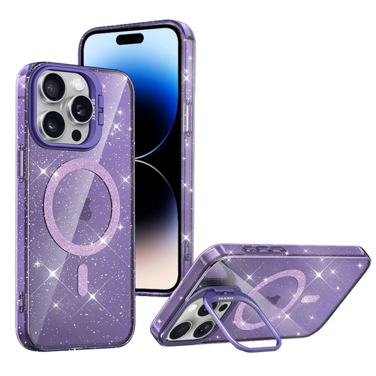 For iPhone 14 Pro Shiny Shield MagSafe Lens Holder Phone Case