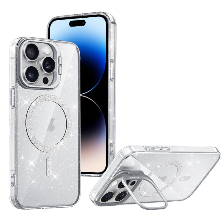 For iPhone 14 Pro Max Shiny Shield MagSafe Lens Holder Phone Case