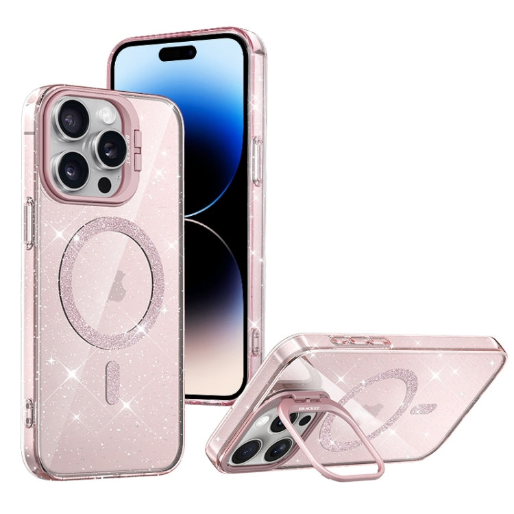 For iPhone 14 Pro Max Shiny Shield MagSafe Lens Holder Phone Case