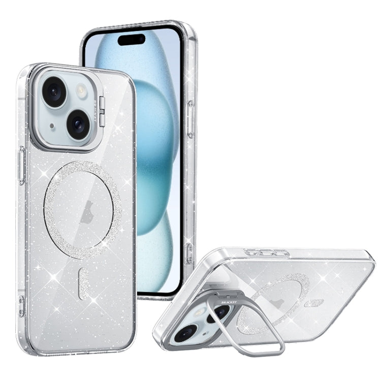 For iPhone 15 Shiny Shield MagSafe Lens Holder Phone Case