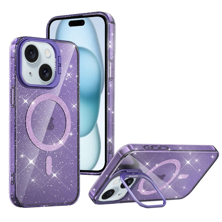 For iPhone 15 Shiny Shield MagSafe Lens Holder Phone Case