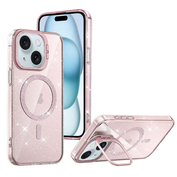For iPhone 15 Shiny Shield MagSafe Lens Holder Phone Case