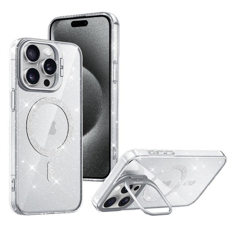 For iPhone 15 Pro Shiny Shield MagSafe Lens Holder Phone Case