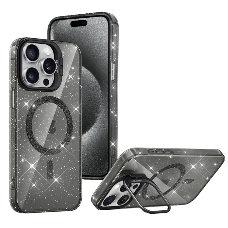 For iPhone 15 Pro Shiny Shield MagSafe Lens Holder Phone Case