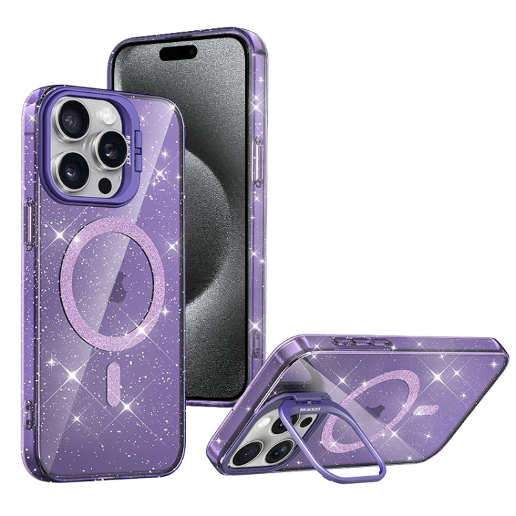 For iPhone 15 Pro Max Shiny Shield MagSafe Lens Holder Phone Case