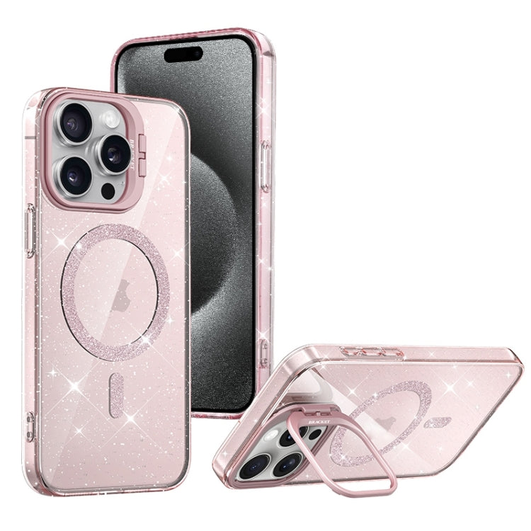 For iPhone 15 Pro Max Shiny Shield MagSafe Lens Holder Phone Case