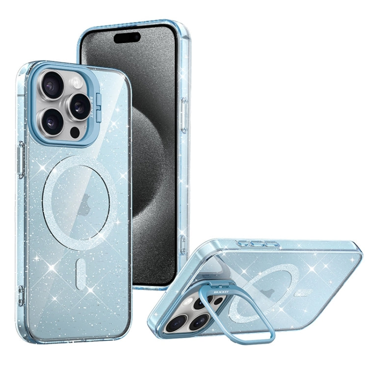 For iPhone 15 Pro Max Shiny Shield MagSafe Lens Holder Phone Case